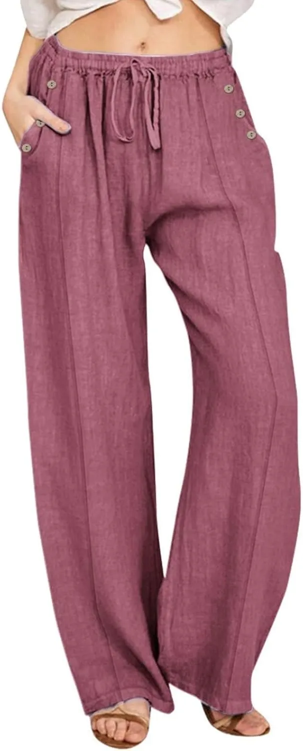 Linen Pants Women Plus Size Palazzo Pants Wide Leg Pant Loose Fit Casual Comfy Lounge Flowy High Waist Trousers