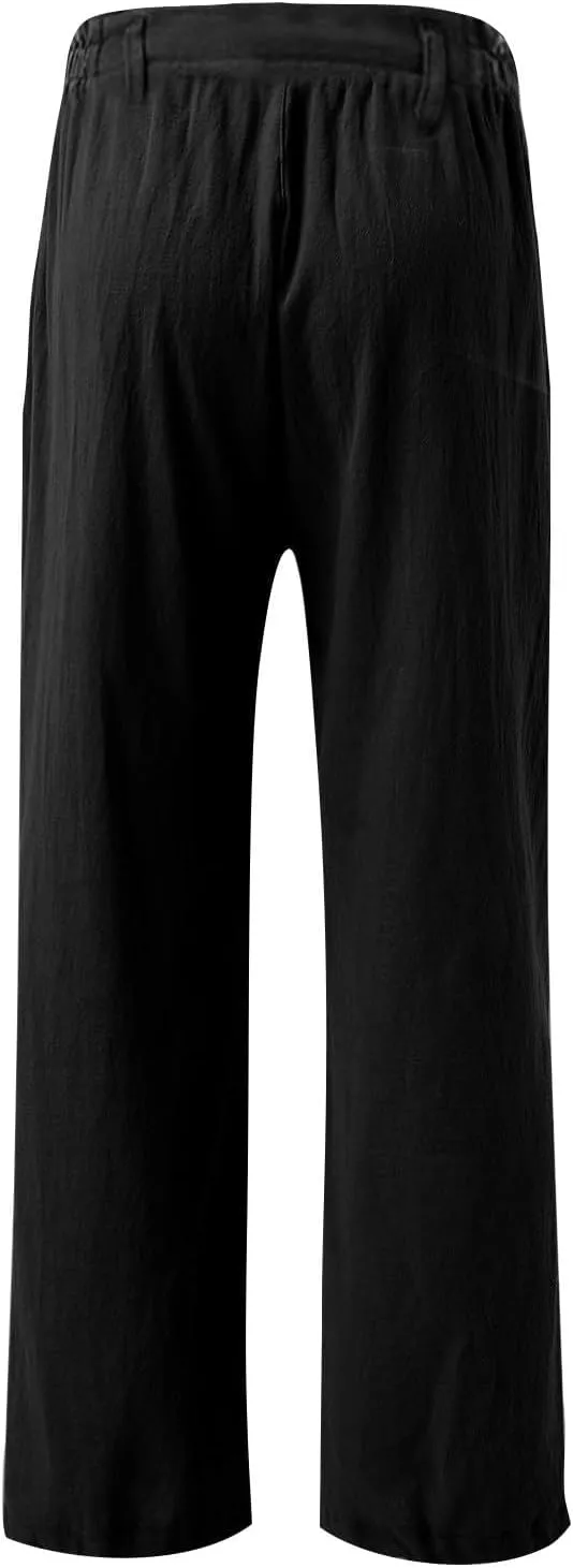 Linen Wide Leg Pants for Women High Waisted Palazzo Casual Lounge Beach Trousers Casual Elastic Waist Solid Jogger