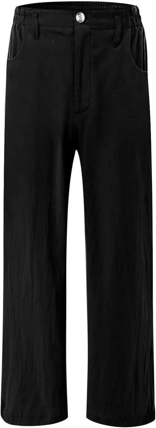 Linen Wide Leg Pants for Women High Waisted Palazzo Casual Lounge Beach Trousers Casual Elastic Waist Solid Jogger