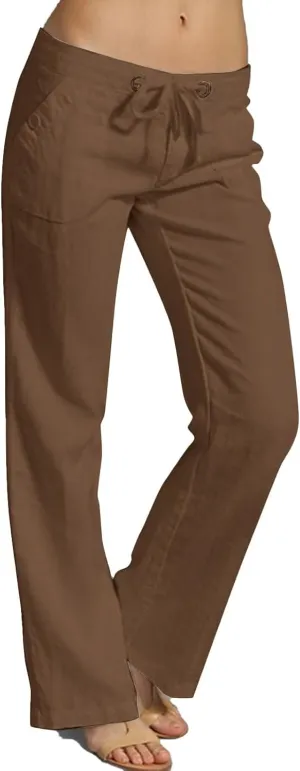 Linen Womens Pants Casual High Waisted Drawstring Casual Loose Summer Baggy Flowy Lounge Cropped Trousers with Pockets