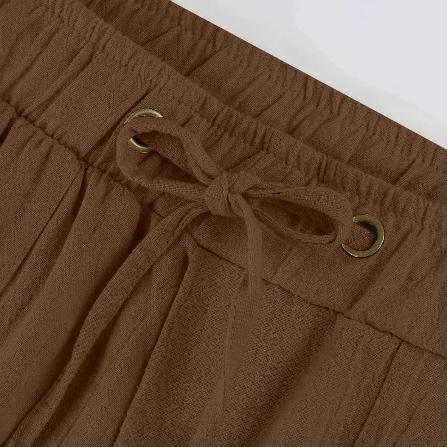 Linen Womens Pants Casual High Waisted Drawstring Casual Loose Summer Baggy Flowy Lounge Cropped Trousers with Pockets