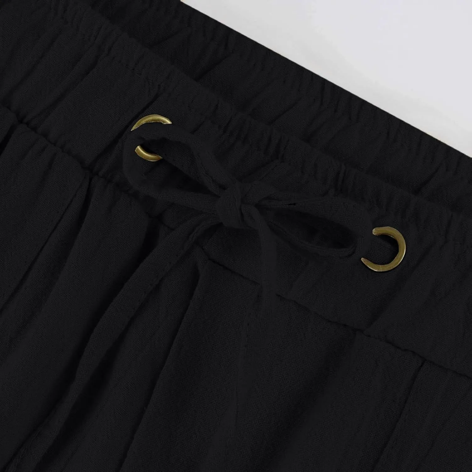 Linen Womens Pants Casual High Waisted Drawstring Casual Loose Summer Baggy Flowy Lounge Cropped Trousers with Pockets