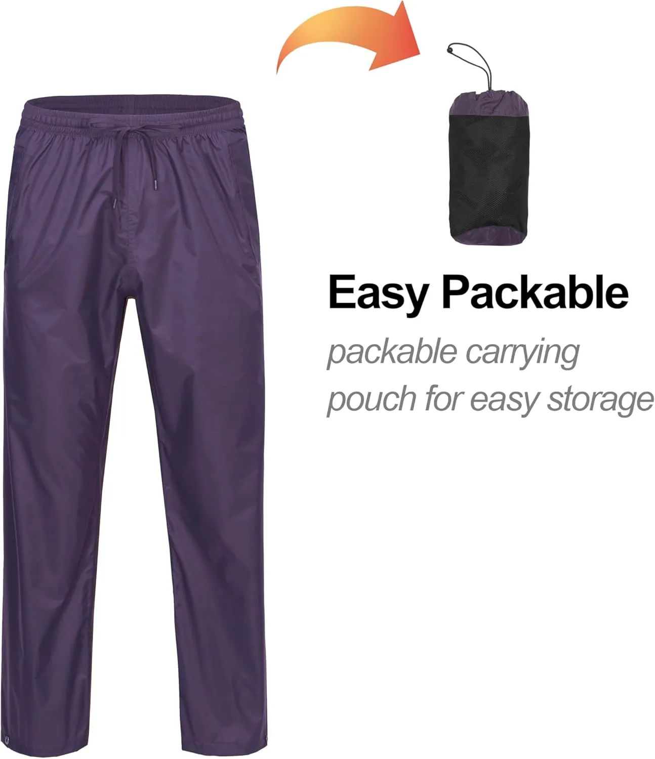 Little Donkey Andy Women's Lightweight Packable Waterproof Rain Pants with Pockets for Hiking Travel Fishing