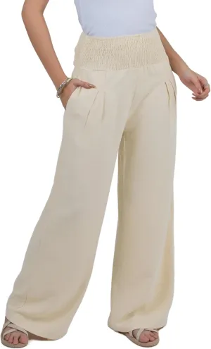 LOFBAZ Women Linen Palazzo Wide Leg Pants Flowy Lounge Casual High Waist Trousers Summer Beach Boho Long Pant with Pockets
