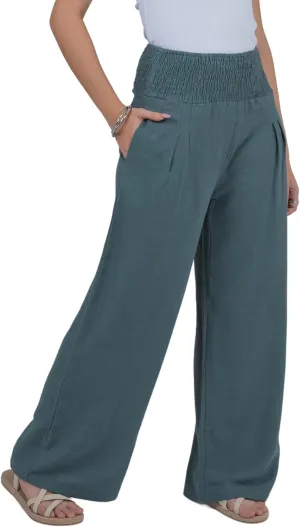 LOFBAZ Women Linen Palazzo Wide Leg Pants Flowy Lounge Casual High Waist Trousers Summer Beach Boho Long Pant with Pockets