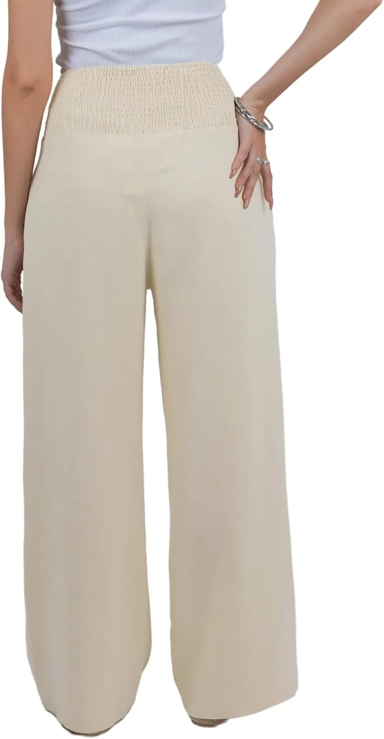 LOFBAZ Women Linen Palazzo Wide Leg Pants Flowy Lounge Casual High Waist Trousers Summer Beach Boho Long Pant with Pockets