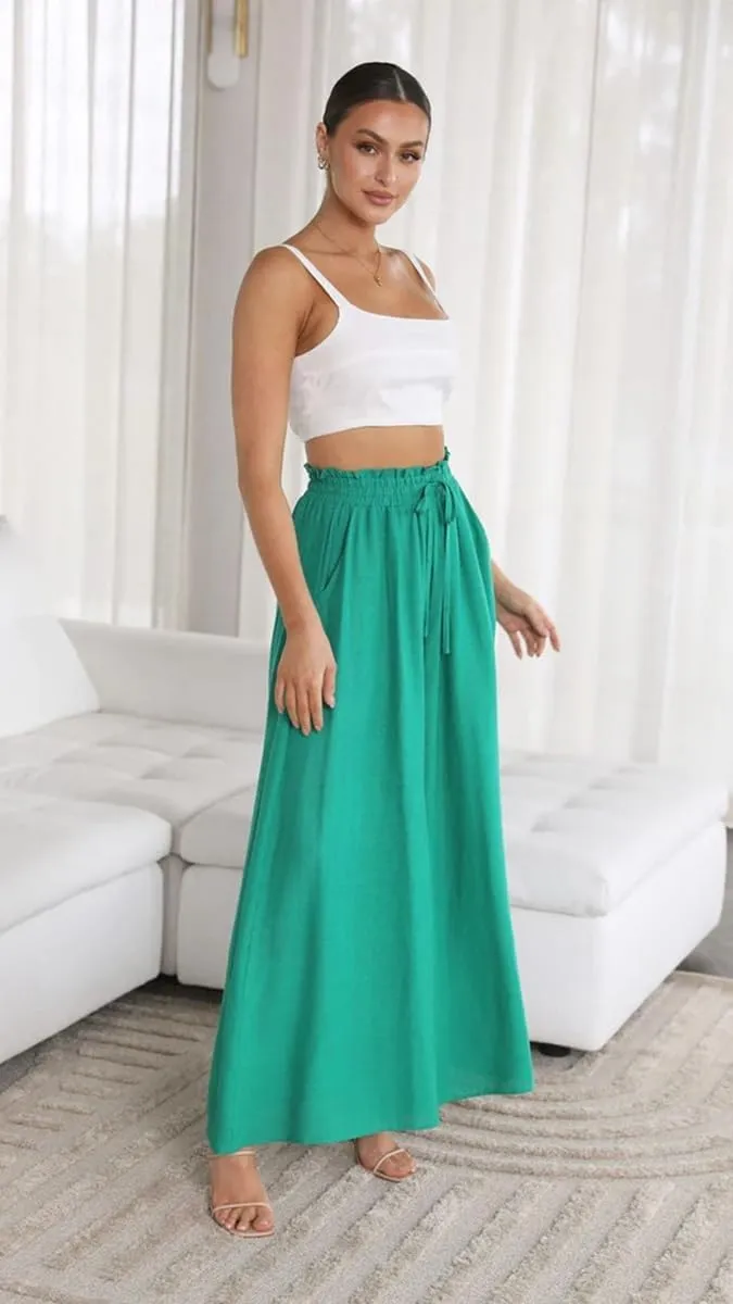 LOUSEA Women's Linen Wide Leg Pants high Elastic Waist Flowy Pants Plus Size Loose Long Pants with Pockets Palazzo Trousers