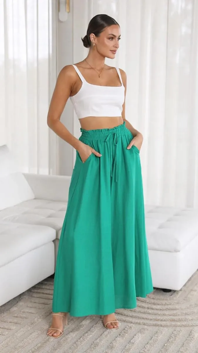 LOUSEA Women's Linen Wide Leg Pants high Elastic Waist Flowy Pants Plus Size Loose Long Pants with Pockets Palazzo Trousers