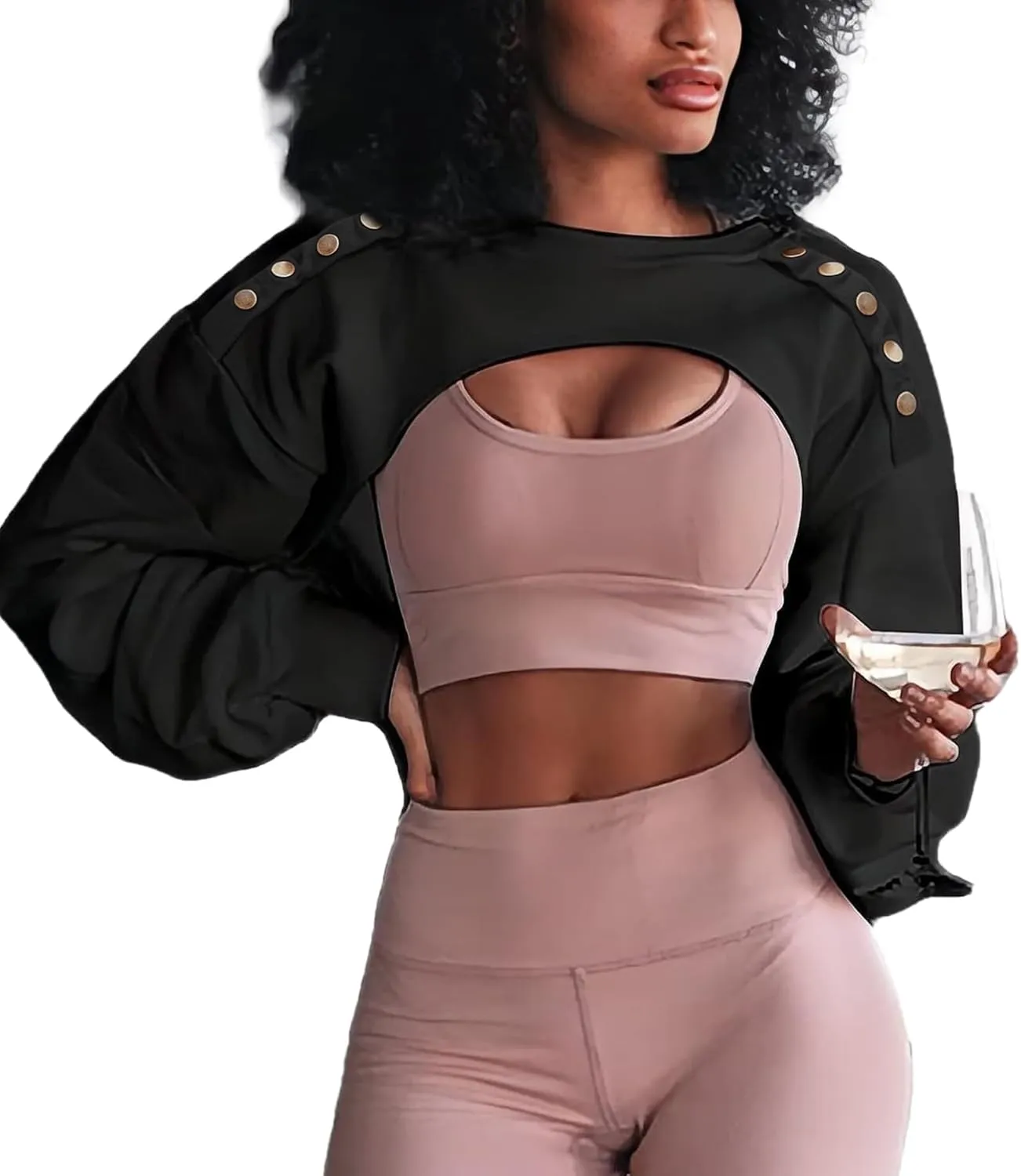 LovelyWholesale Women Crewneck Long Sleeve Crop Top Workout Gym Casual Cut out Loose Cropped Sweatshirt
