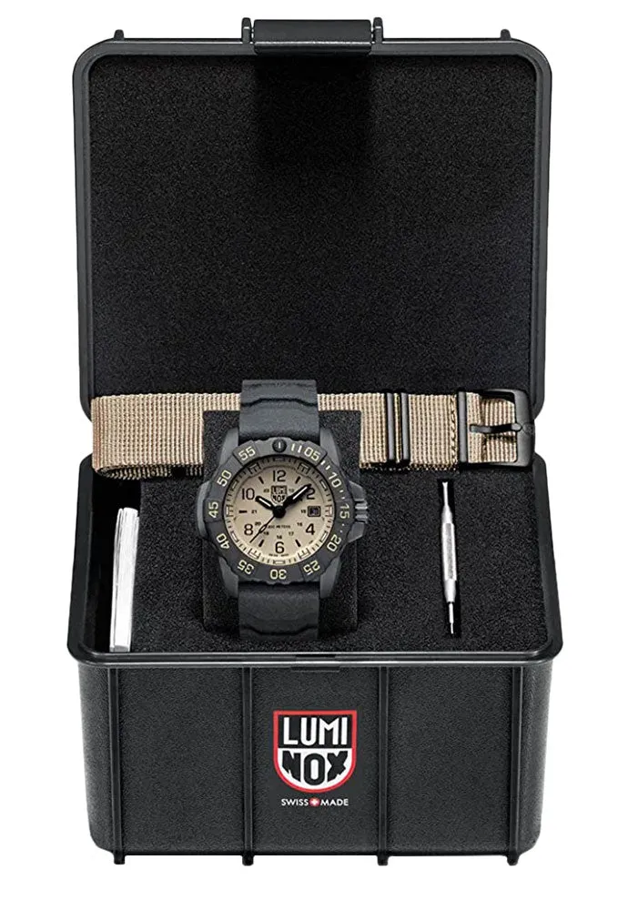Luminox Navy SEAL Black Stainless Steel Black Rubber Strap Sand Dial Date Divers Quartz Interchangeable NATO Strap Mens Watch XS.3251.CBNSF.SET