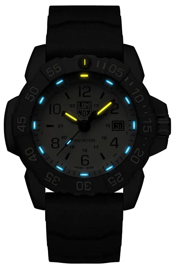 Luminox Navy SEAL Black Stainless Steel Black Rubber Strap Sand Dial Date Divers Quartz Interchangeable NATO Strap Mens Watch XS.3251.CBNSF.SET
