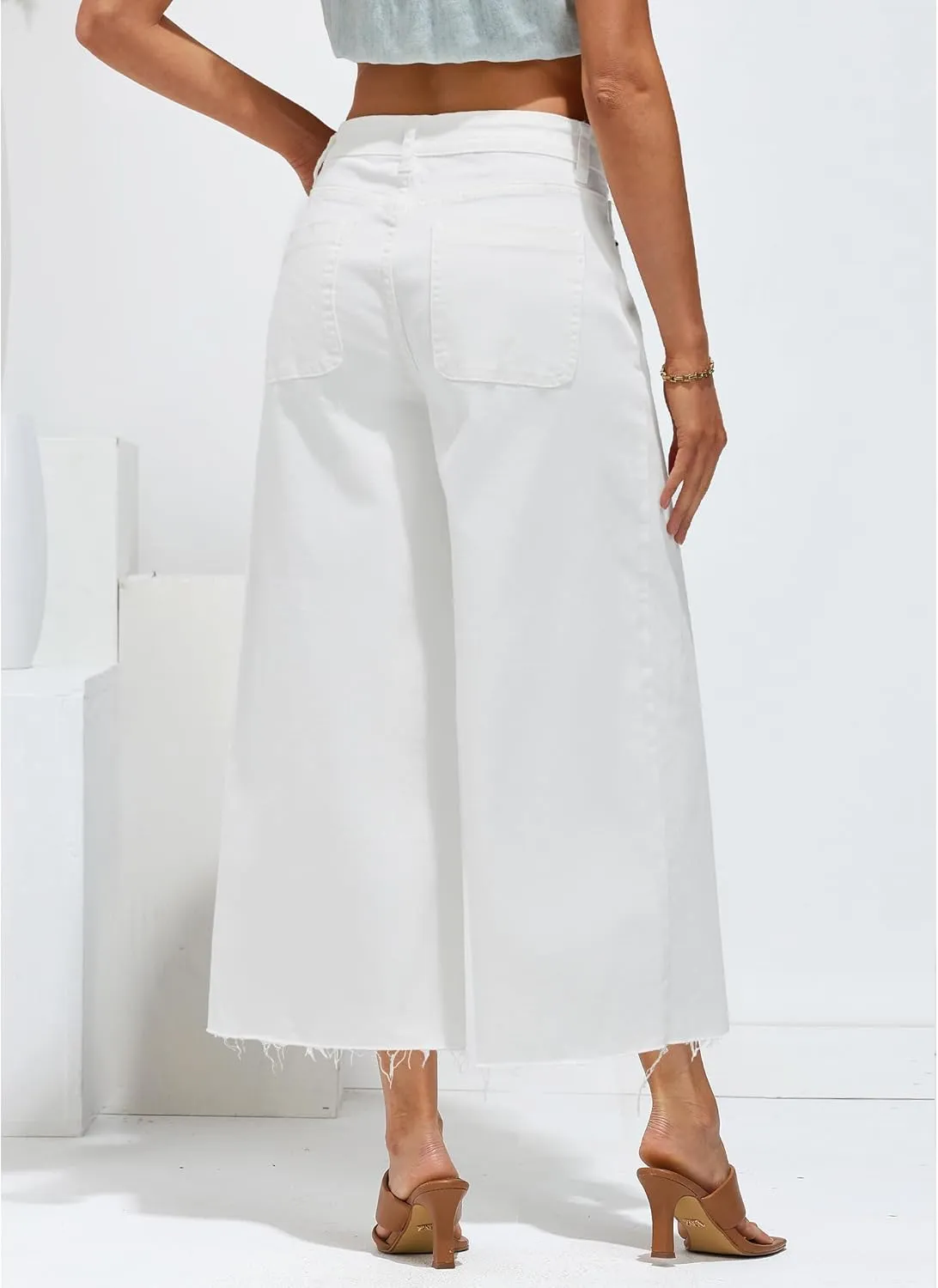 luvamia Wide Leg Capris Jeans for Women Trendy High Waisted Jean Capris Raw Hem Stretchy Denim Capri Cropped Pants