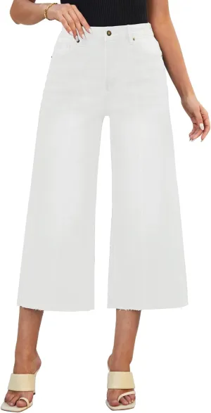 luvamia Wide Leg Capris Jeans for Women Trendy High Waisted Jean Capris Raw Hem Stretchy Denim Capri Cropped Pants