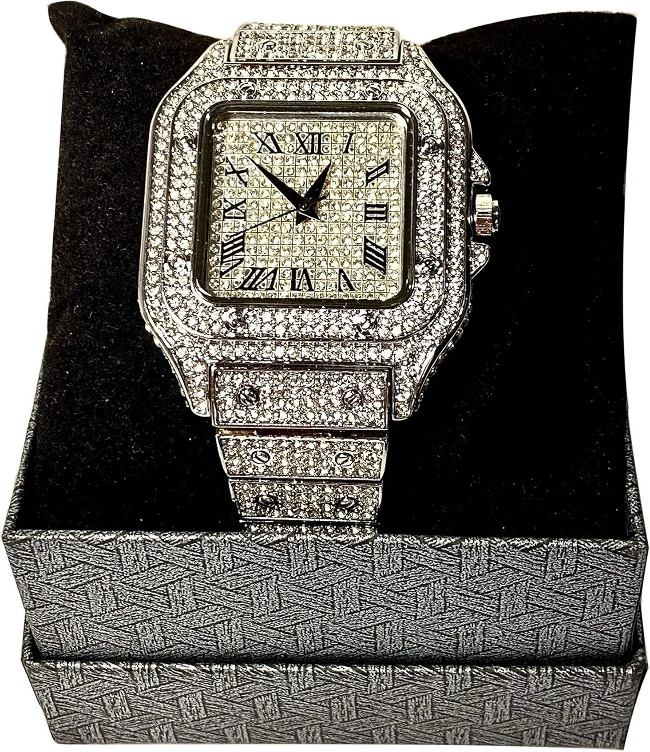 Luxury CZ Diamond Iced Bracelet Watch - Roman Numeric Square Dial - Custom Fit, Bust Down Watch For Men, Women & Hip Hop/Rapper Choice - Mens Jewelry