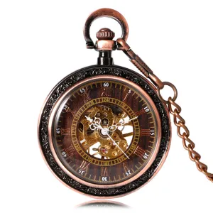 Luxury Steampunk Mechanical Pocket Watch Hand Winding Skeleton Rose Gold Stylish Pendant Fob Chain Relojes Mujer Xmas Gift 2017