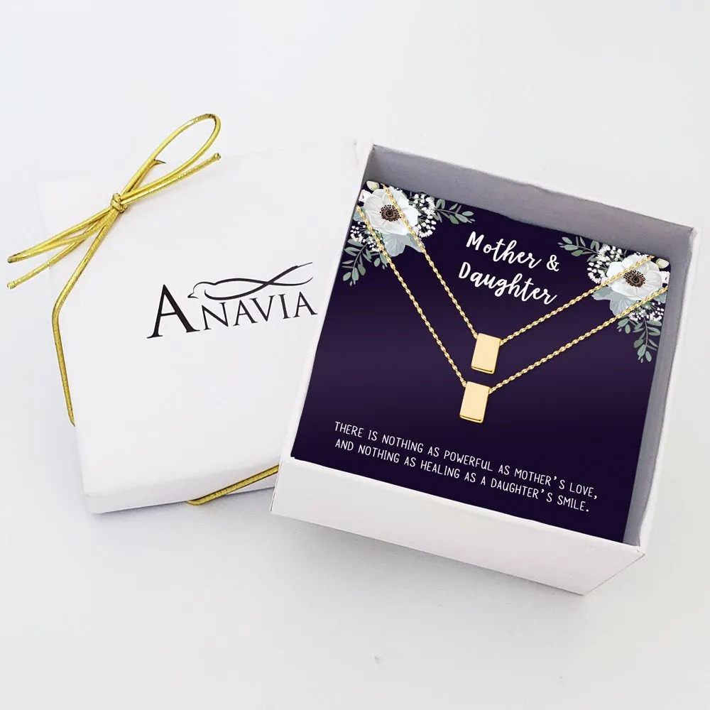 Matching Cube Card Necklace, Matching Mother's Day Gift for Her, Mom and Daughter Jewelry, Mom and Daughter Cube Necklaces [Gold Cube, No-Personalized Card]