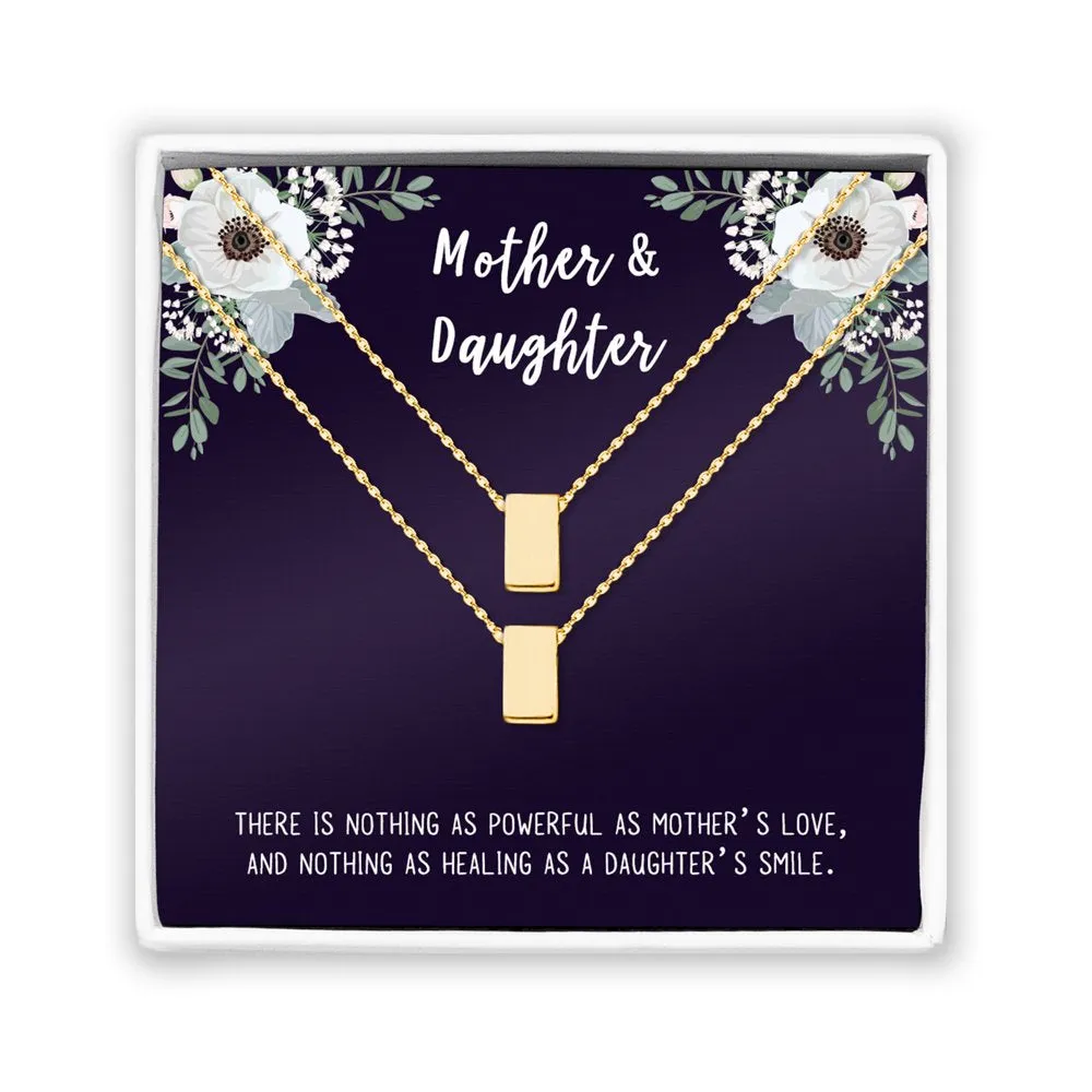 Matching Cube Card Necklace, Matching Mother's Day Gift for Her, Mom and Daughter Jewelry, Mom and Daughter Cube Necklaces [Gold Cube, No-Personalized Card]