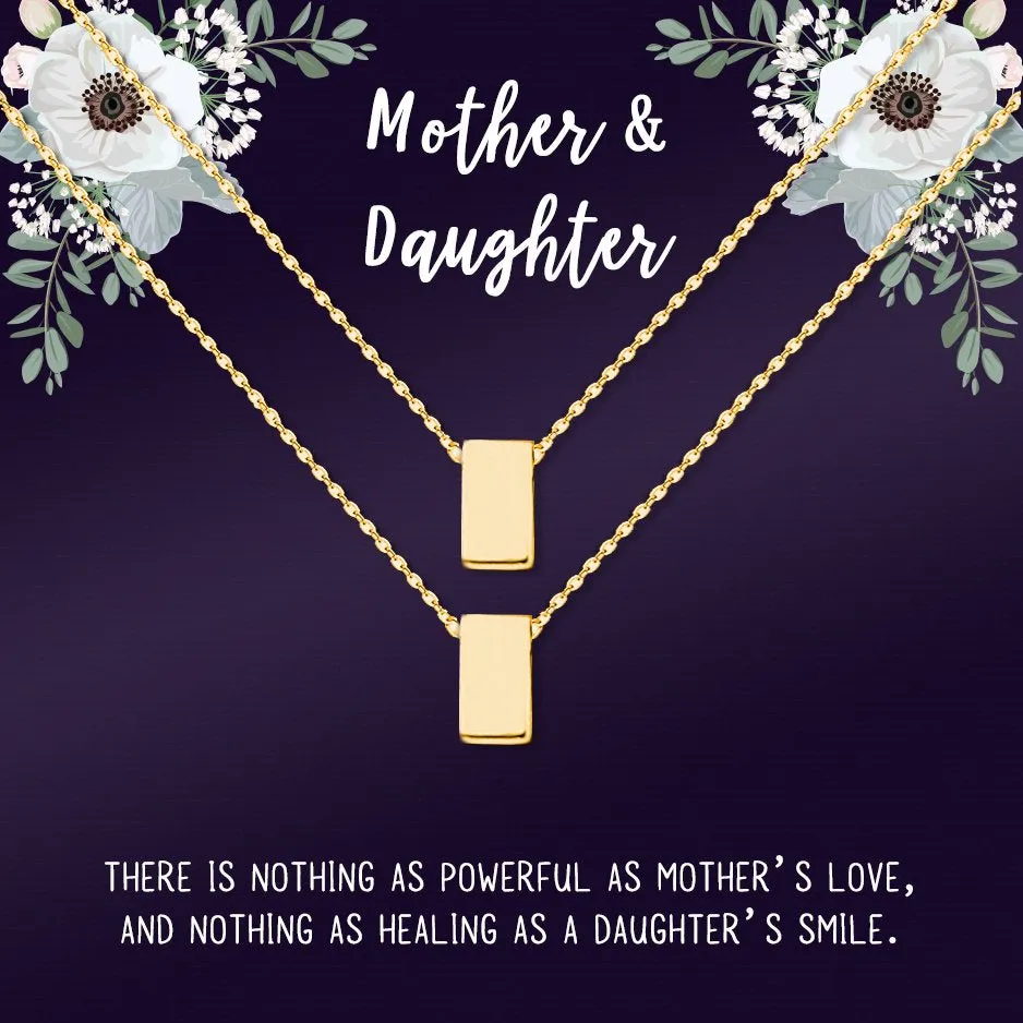 Matching Cube Card Necklace, Matching Mother's Day Gift for Her, Mom and Daughter Jewelry, Mom and Daughter Cube Necklaces [Gold Cube, No-Personalized Card]