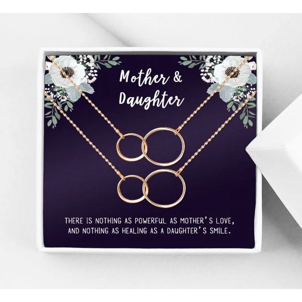 Matching Infinity Card Necklace, Matching Mother's Day Gift for Her, Mom and Daughter Jewelry, Mom and Daughter Infinity Ring Necklaces [Silver Infinity Ring, No-Personalized Card]