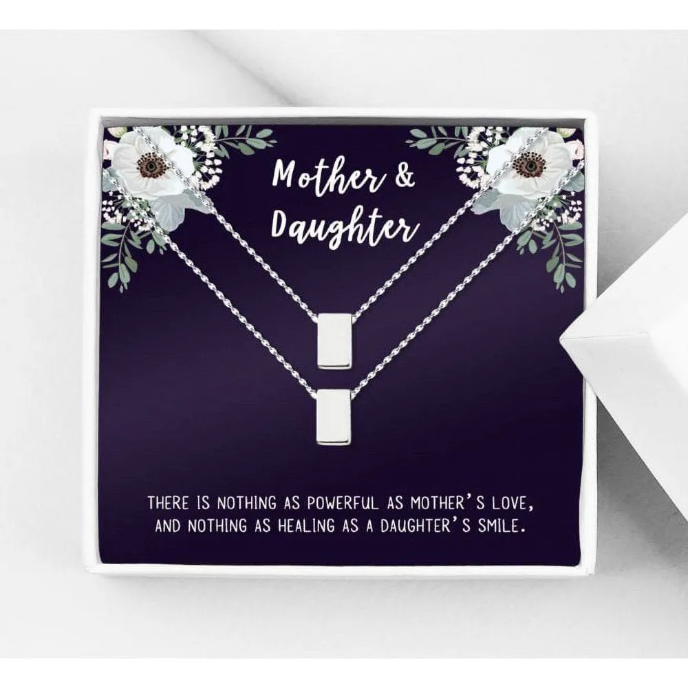 Matching Infinity Card Necklace, Matching Mother's Day Gift for Her, Mom and Daughter Jewelry, Mom and Daughter Infinity Ring Necklaces [Silver Infinity Ring, No-Personalized Card]
