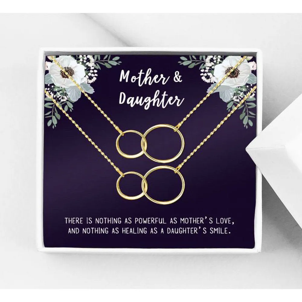 Matching Infinity Card Necklace, Matching Mother's Day Gift for Her, Mom and Daughter Jewelry, Mom and Daughter Infinity Ring Necklaces [Silver Infinity Ring, No-Personalized Card]