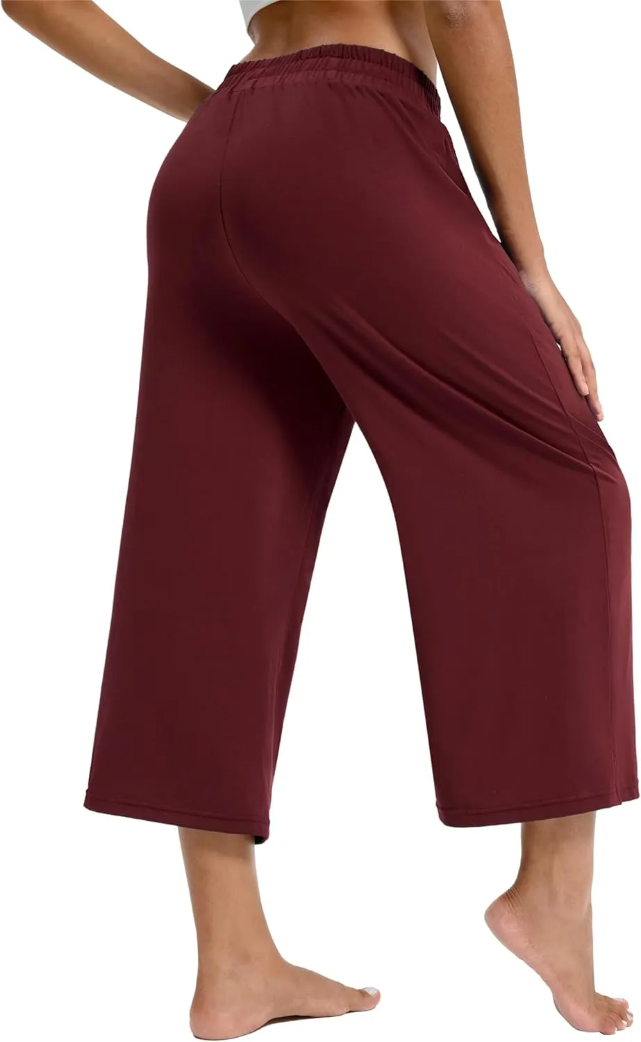 Maxbee Wide Leg Capri Pants for Women Loose Yoga Pants Drawstring Comfy Lounge Sweatpants with Pockets