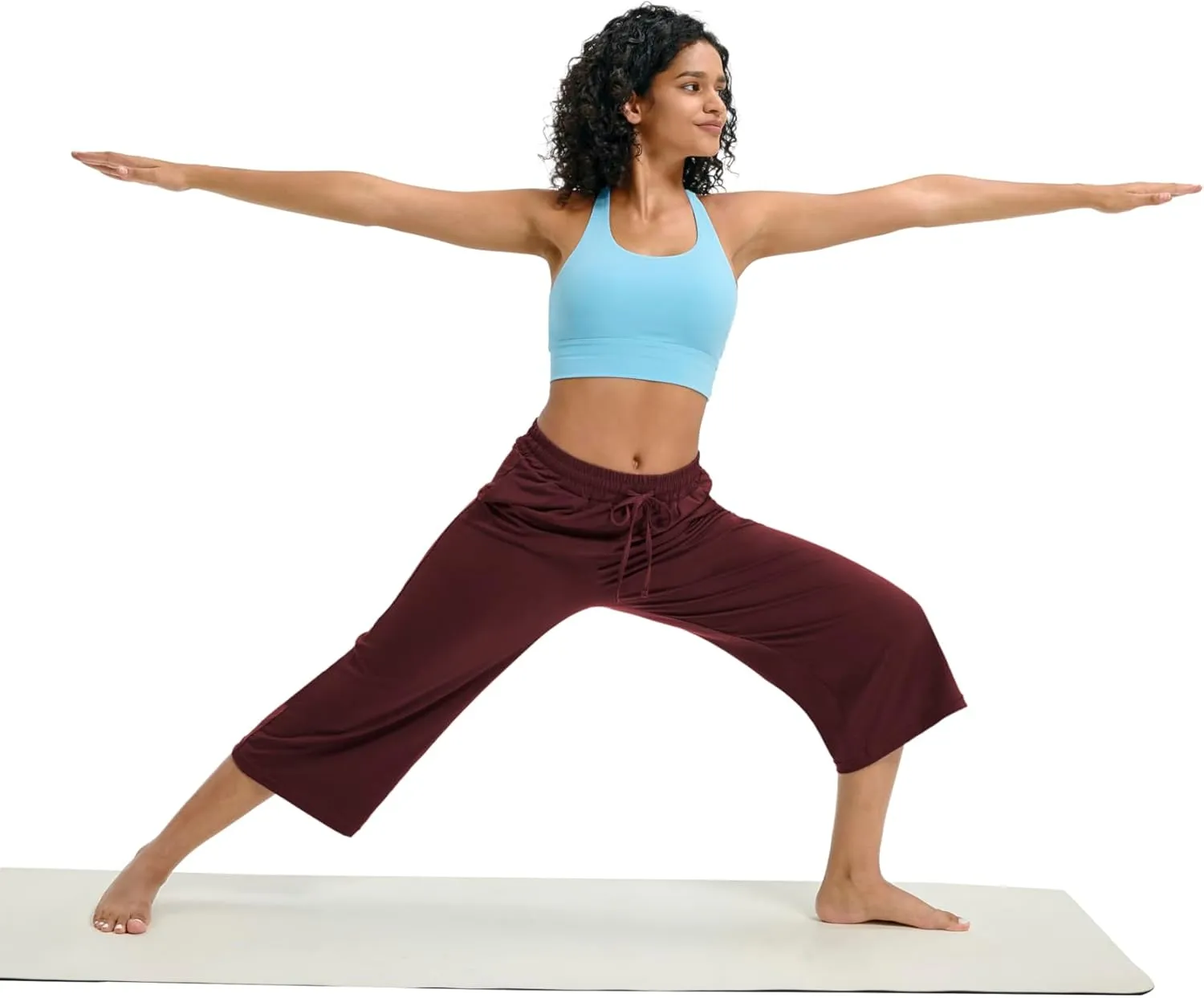 Maxbee Wide Leg Capri Pants for Women Loose Yoga Pants Drawstring Comfy Lounge Sweatpants with Pockets