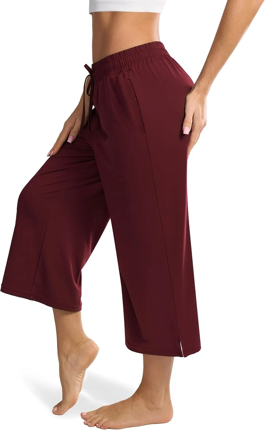Maxbee Wide Leg Capri Pants for Women Loose Yoga Pants Drawstring Comfy Lounge Sweatpants with Pockets