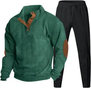 Mens 2 Piece Corduroy Outfits Casual Long Sleeve Shirt Pant Sets 2024 Fall Winter Stylish Tracksuits Trendy Sweatsuit