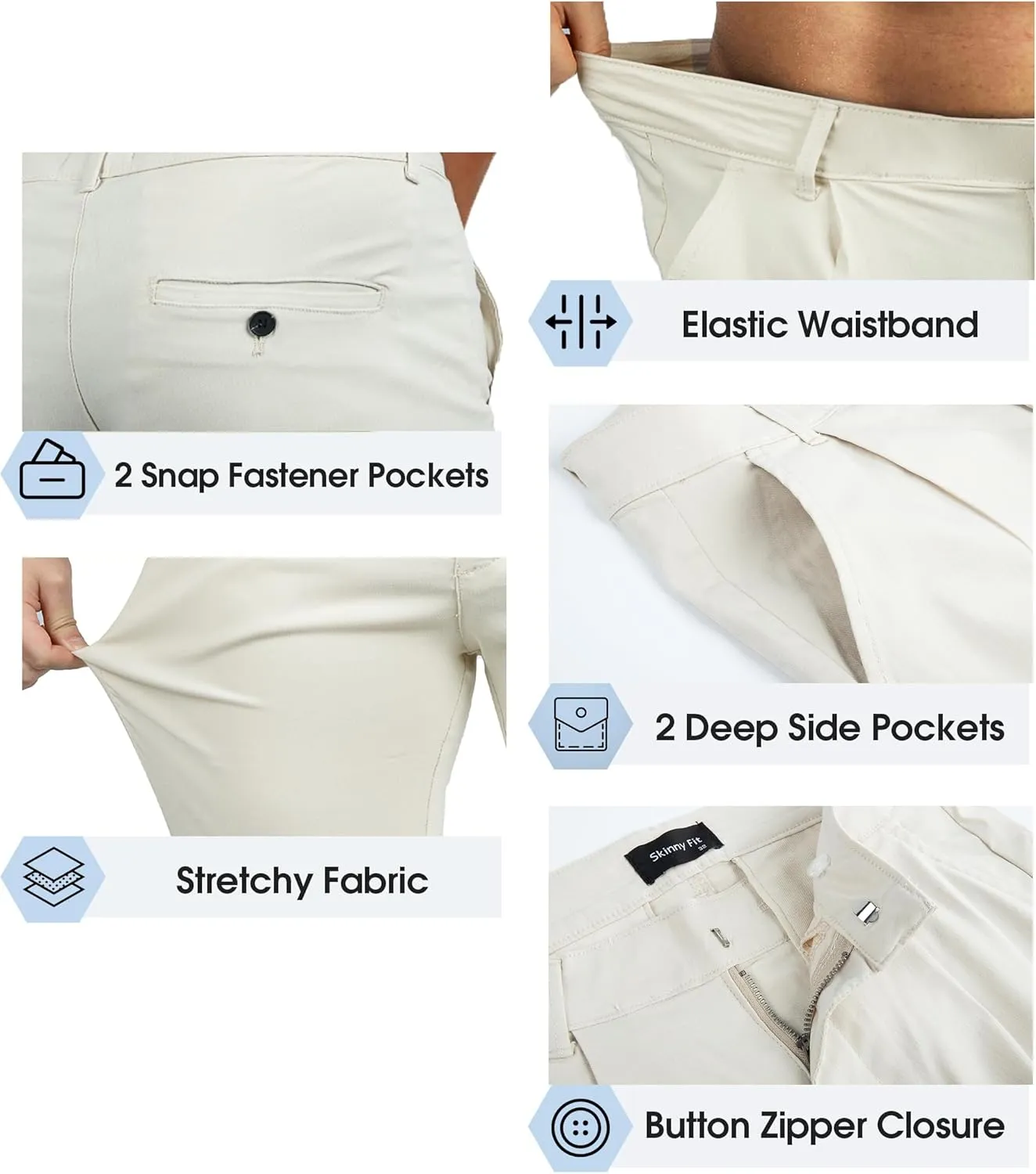 Men's 4-Way Stretch Slim Tapered Fit Golf Joggers -30" 28" 26" Inseam Nylon