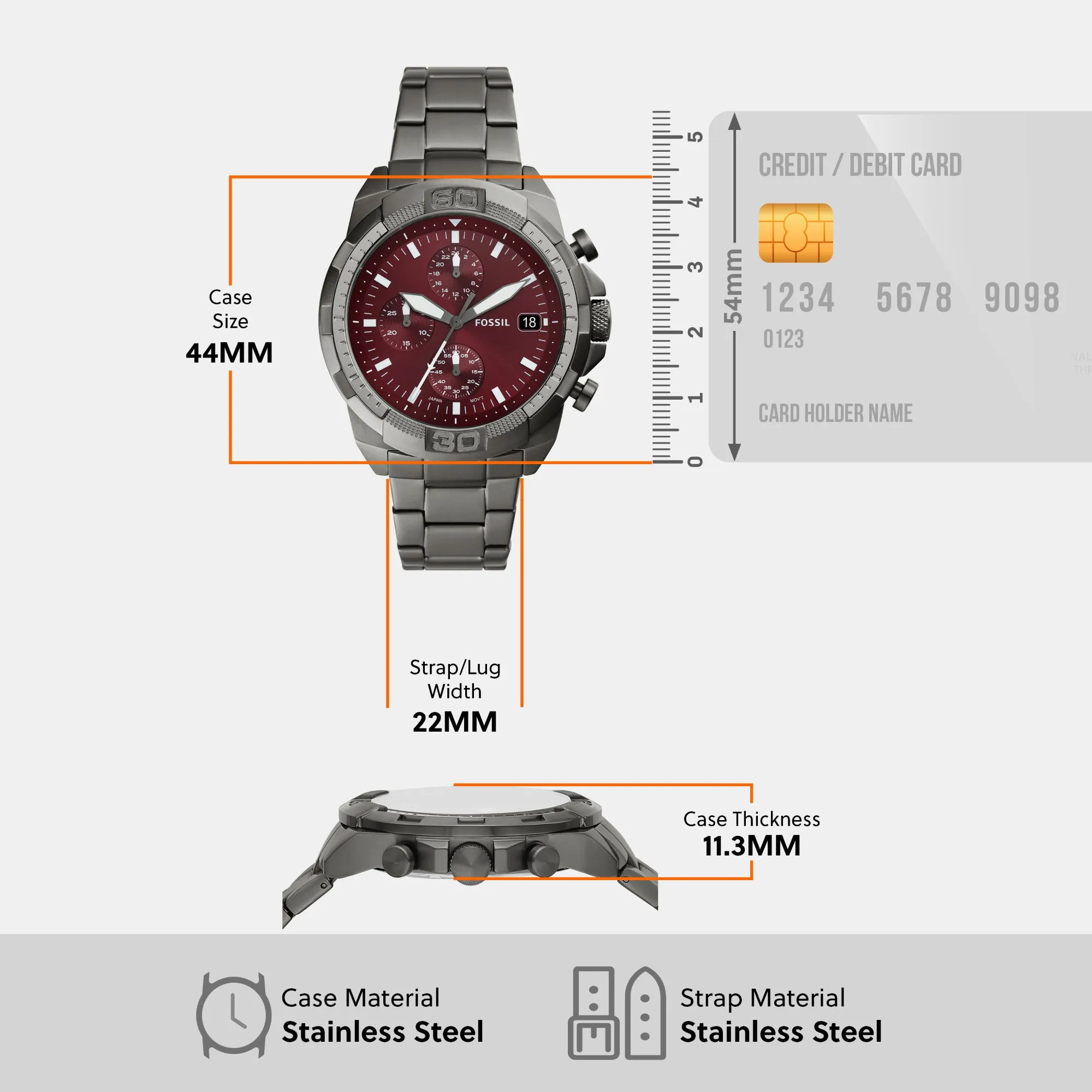 Men's Bronson Chronograph Smoke Stainless Steel Watch FS6017