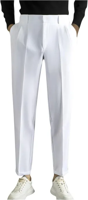 Mens Casual Business Pants Stylish Elastic Waist Classic Fit Straight Leg Dress Pant Lightweight Trousers with Pocket