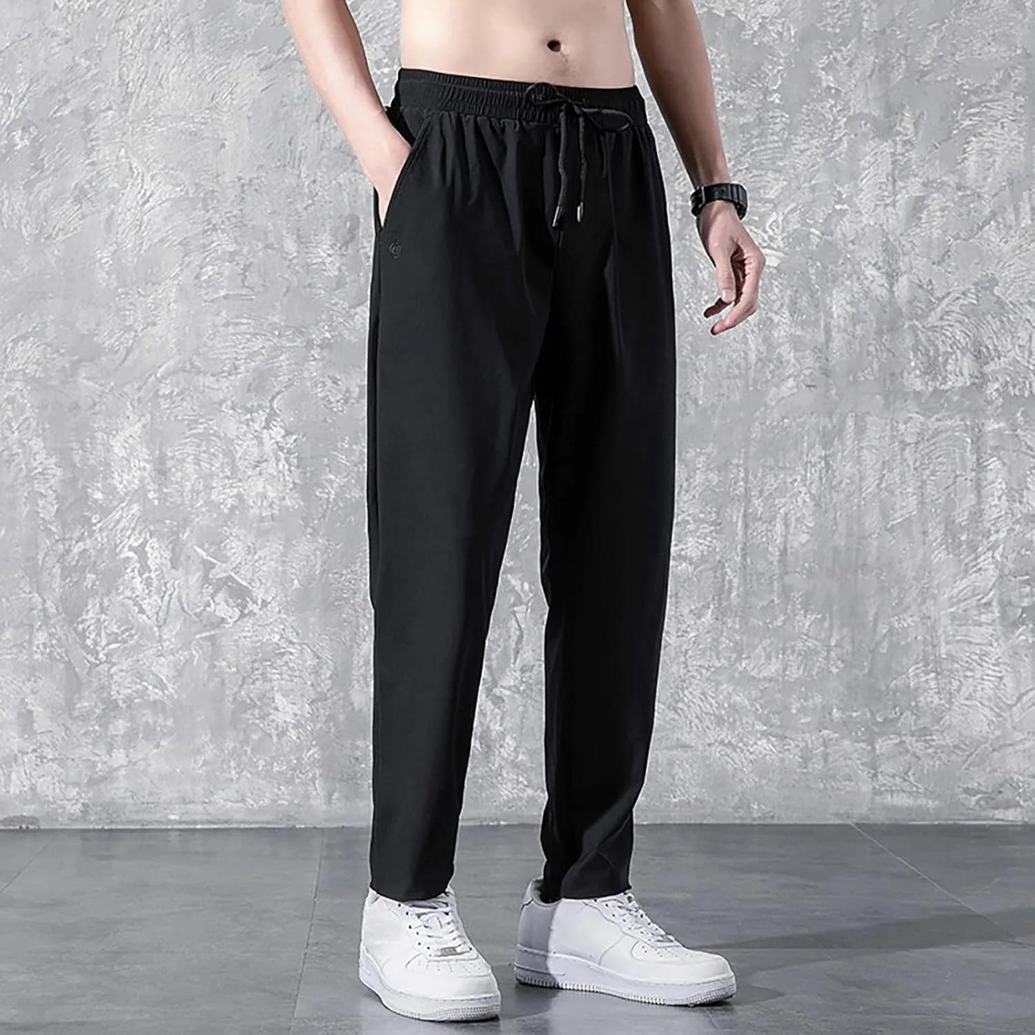 Mens Casual Pants for Work Mens Cotton Casual Beach Men's Slim-Fit Wrinkle- Flat-Front Chino Straight Fit Twill Pant