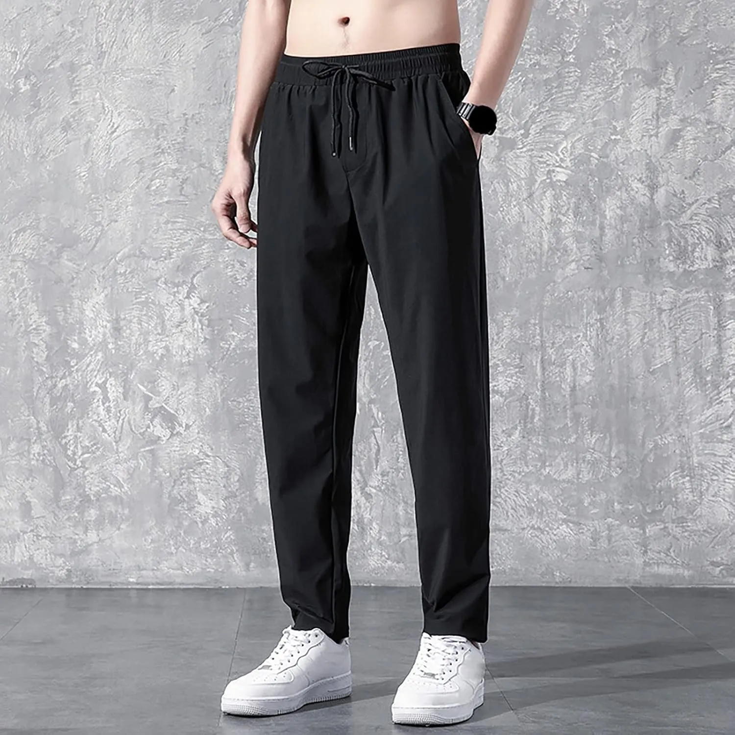 Mens Casual Pants for Work Mens Cotton Casual Beach Men's Slim-Fit Wrinkle- Flat-Front Chino Straight Fit Twill Pant