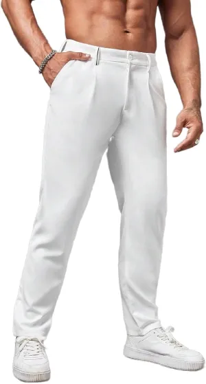 Men's Chino Pants Casual Stretch Waist Slim Fit Trousers Tapered Pants with Pockets