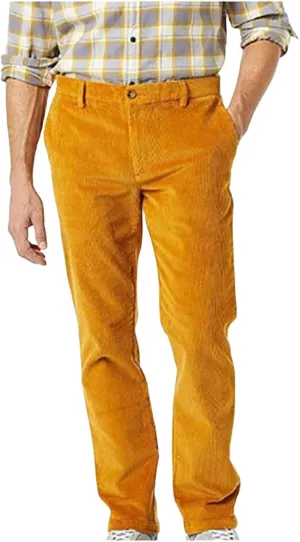 Mens Corduroy Pants Straight Legs Elastic Waist Vintage Casual Classic Stylish Slim Fit Pant Outdoor Business Trousers