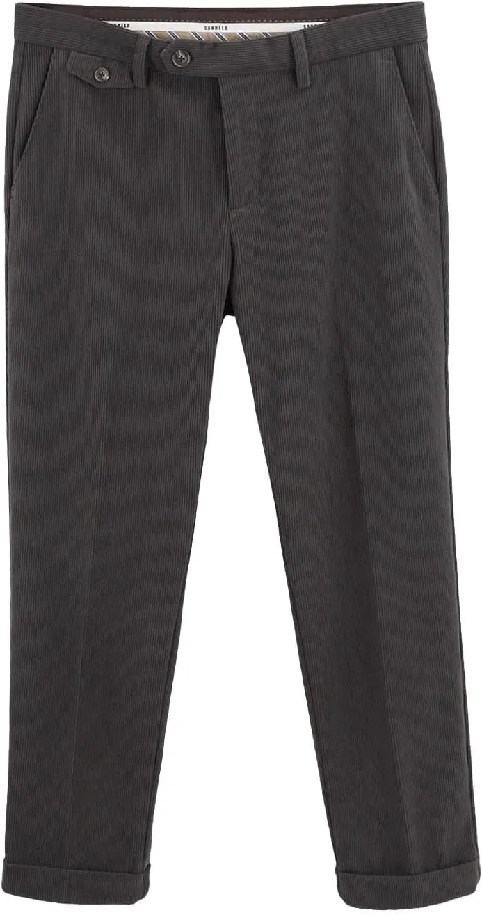 Mens Corduroy Straight Leg Pants Slim Fit Expandable Waist Flat Front Casual Stylish Business Formal Wedding Trousers