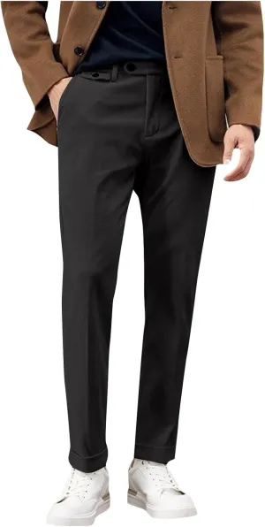 Mens Corduroy Straight Leg Pants Slim Fit Expandable Waist Flat Front Casual Stylish Business Formal Wedding Trousers