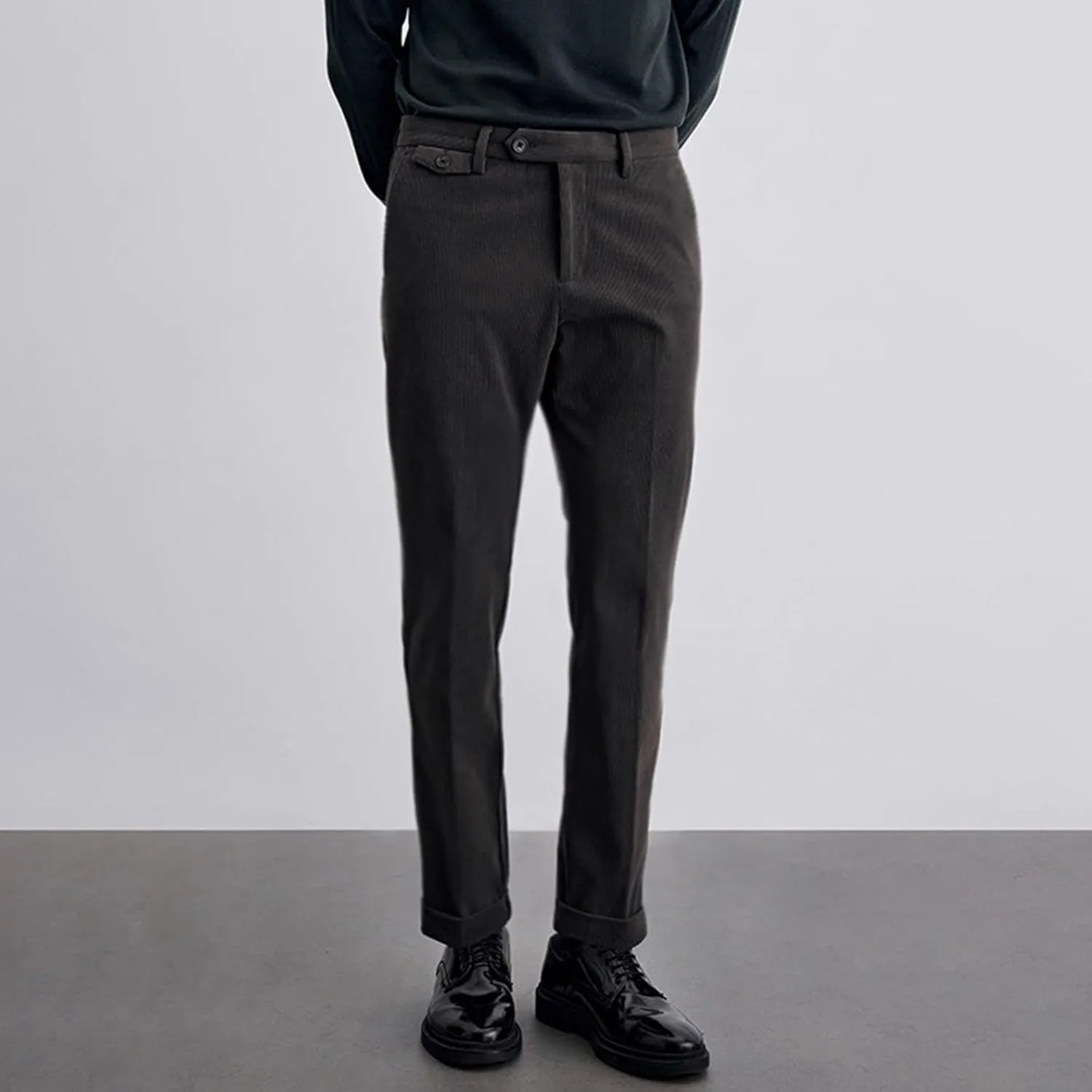 Mens Corduroy Straight Leg Pants Slim Fit Expandable Waist Flat Front Casual Stylish Business Formal Wedding Trousers