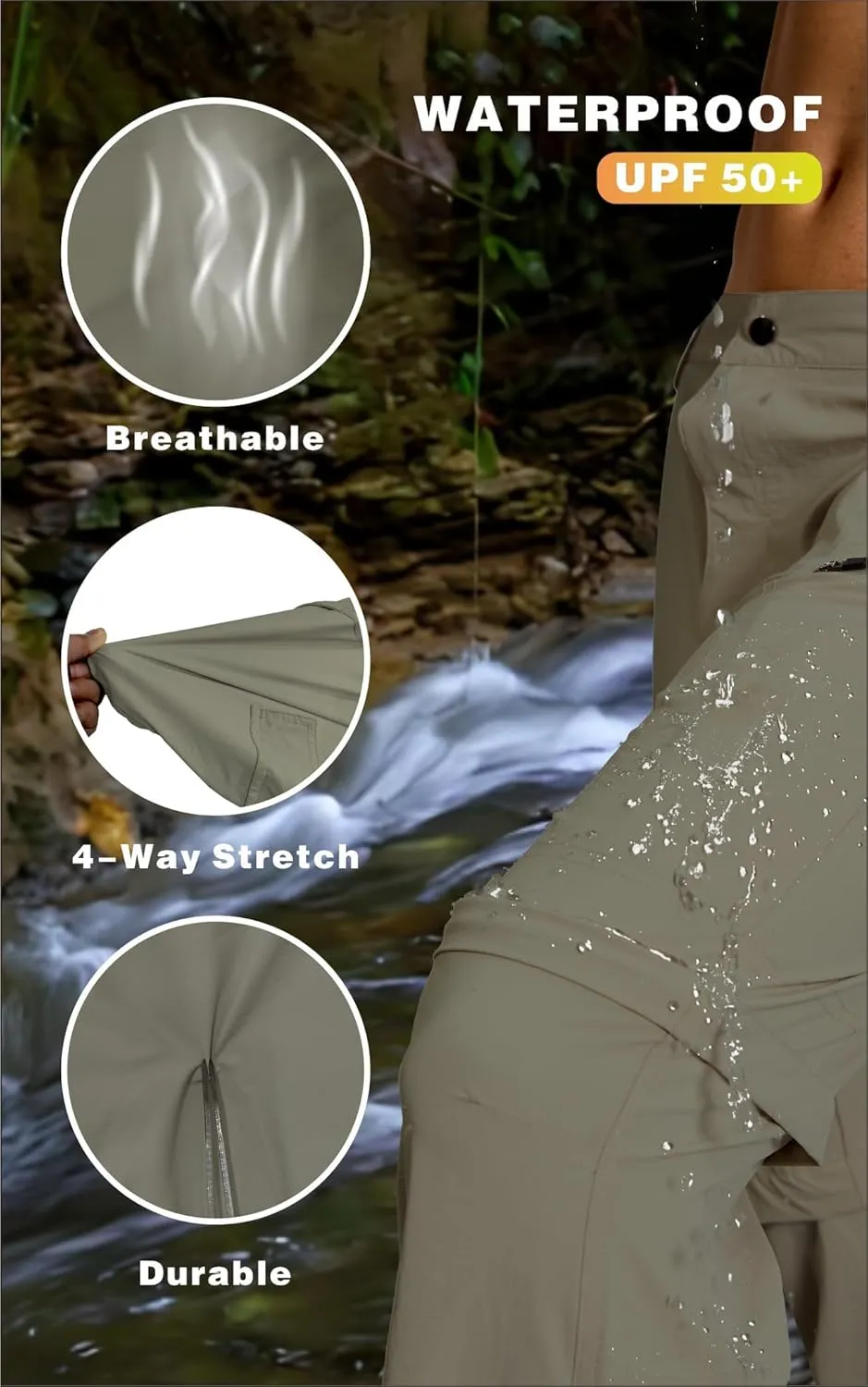 Mens Hiking Cargo Pants Lightweight Quick Dry Convertible Zip Off Waterproof Travel Fishing Climbing Work Pants for Men