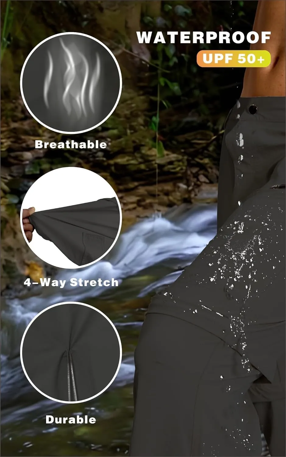 Mens Hiking Cargo Pants Lightweight Quick Dry Convertible Zip Off Waterproof Travel Fishing Climbing Work Pants for Men