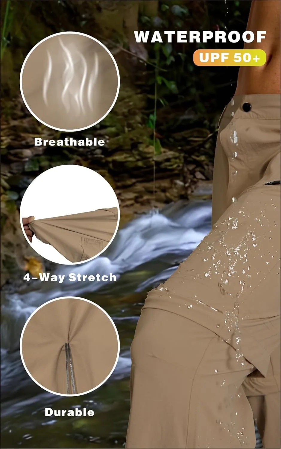 Mens Hiking Cargo Pants Lightweight Quick Dry Convertible Zip Off Waterproof Travel Fishing Climbing Work Pants for Men