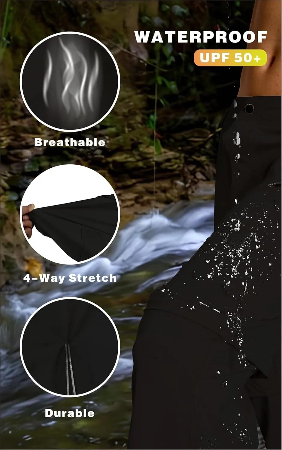 Mens Hiking Cargo Pants Lightweight Quick Dry Convertible Zip Off Waterproof Travel Fishing Climbing Work Pants for Men
