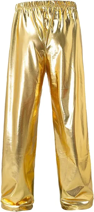 Mens Shiny Metallic Pants Stylish Sequin Straight Legs Jogger Pants Drawstring Waist Party Club Rave Disco Trousers