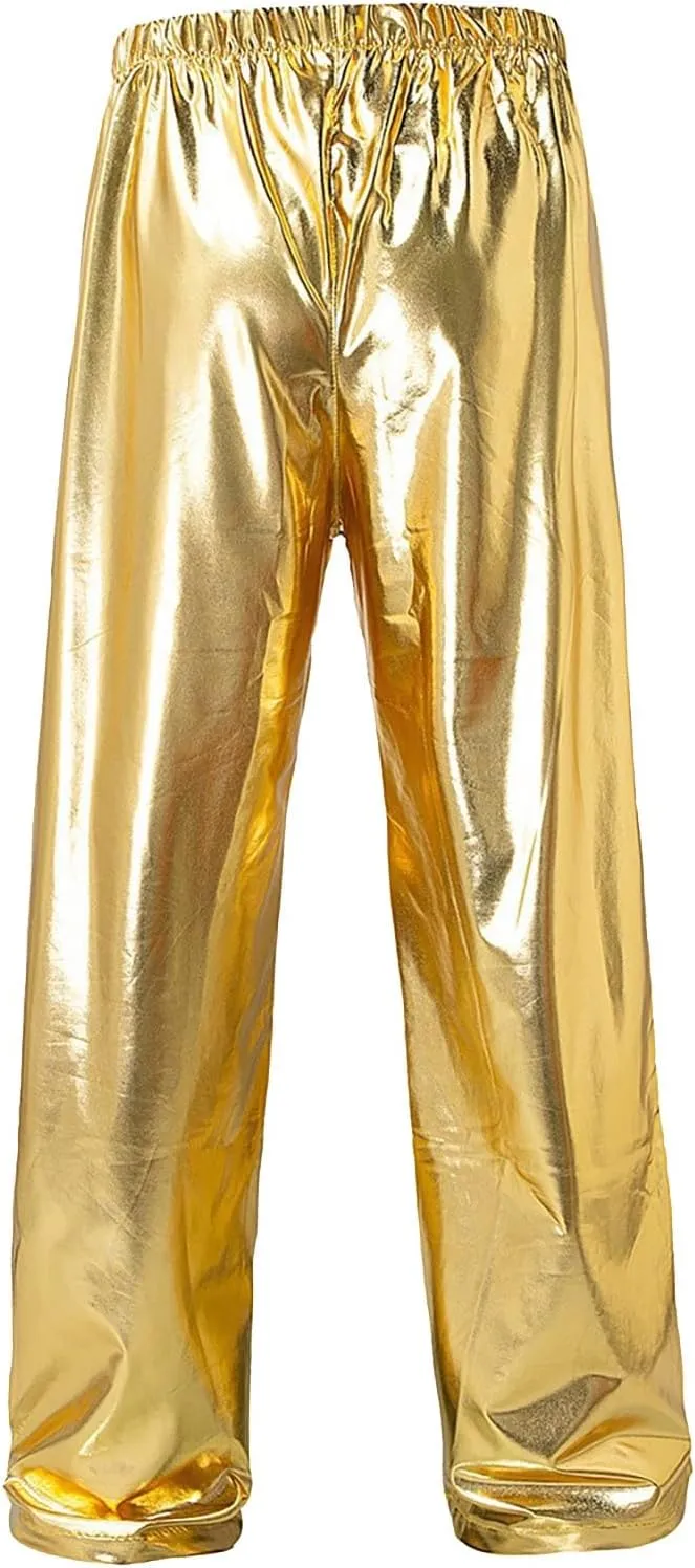 Mens Shiny Metallic Pants Stylish Sequin Straight Legs Jogger Pants Drawstring Waist Party Club Rave Disco Trousers