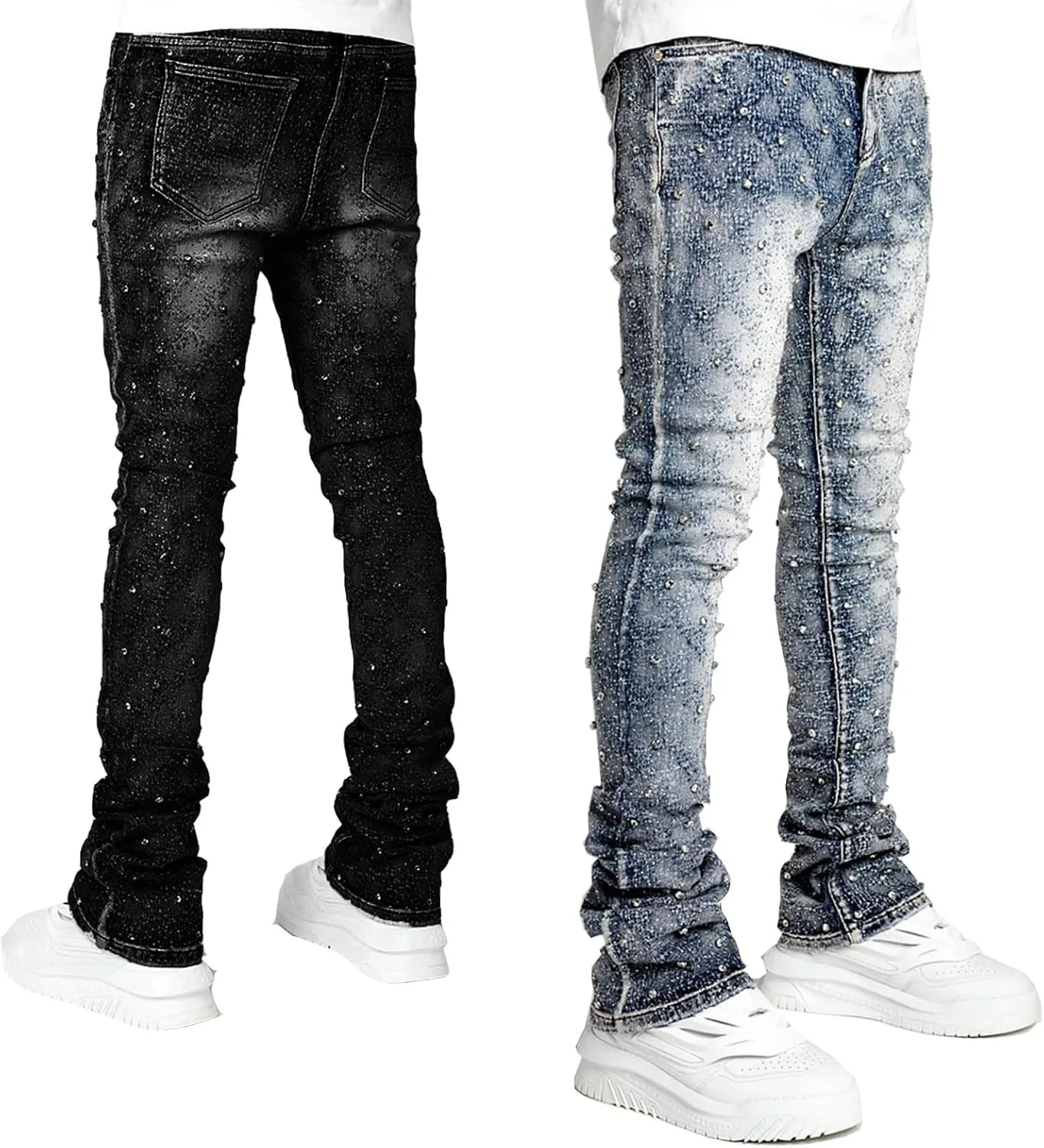 Men's Slim Fit Skinny Stacked Rhinestone Jeans Stretch Fit Stylish Streetwear Causal Y2K Denim Pants
