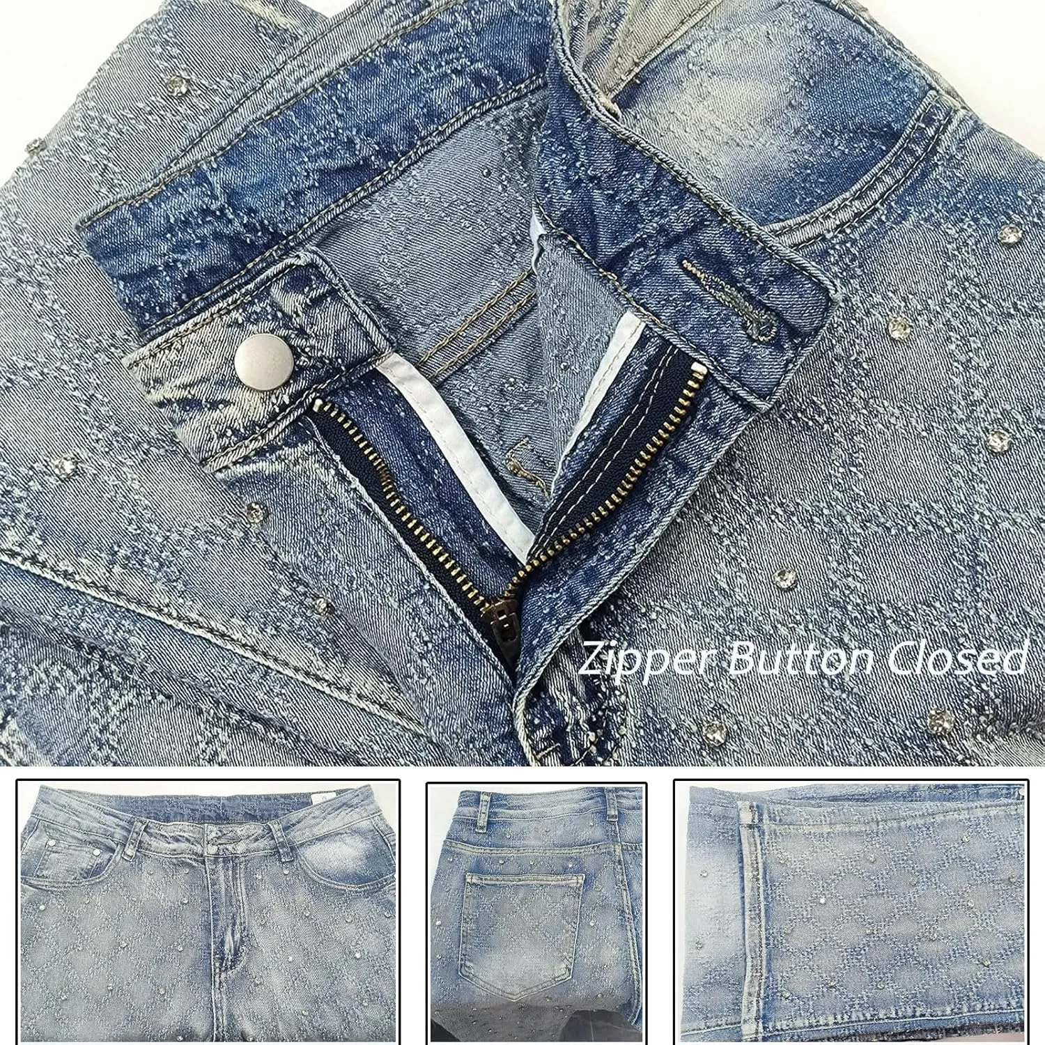 Men's Slim Fit Skinny Stacked Rhinestone Jeans Stretch Fit Stylish Streetwear Causal Y2K Denim Pants