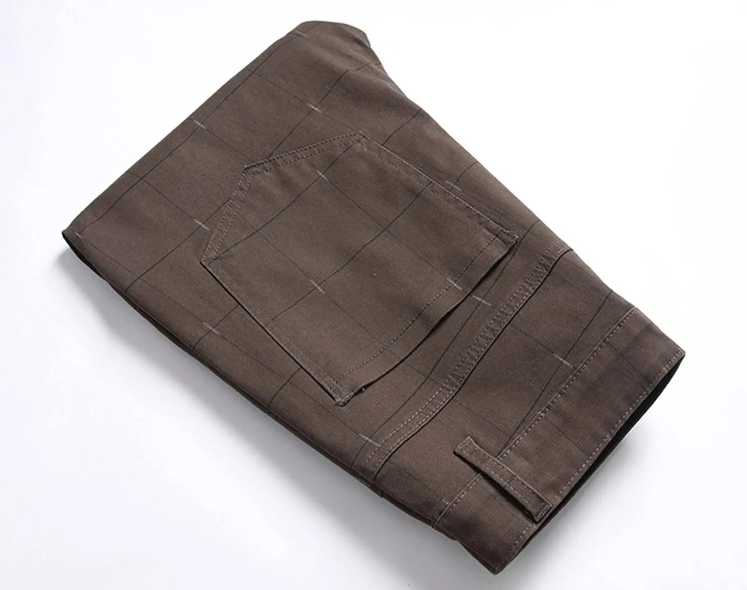 Mens Stretch Slim Fit Plaid Dress Pants,Mens Casual Black Flat-Front Skinny Comfy Business Chino Pants with Pocket