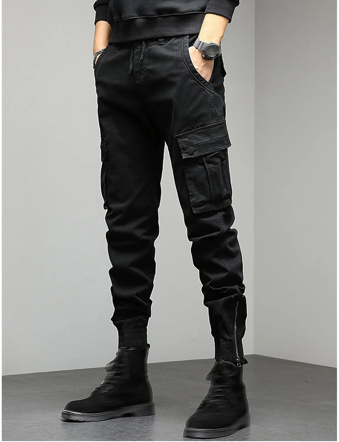 Men's Stylish Slim Fit Twill Pants Stretch Joggers Outdoor Pants Straight Leg Casual Tapered Trousers