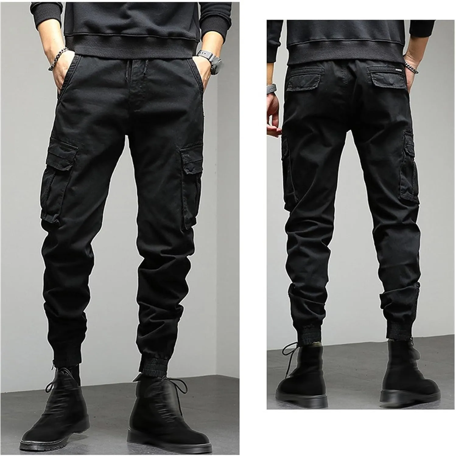 Men's Stylish Slim Fit Twill Pants Stretch Joggers Outdoor Pants Straight Leg Casual Tapered Trousers